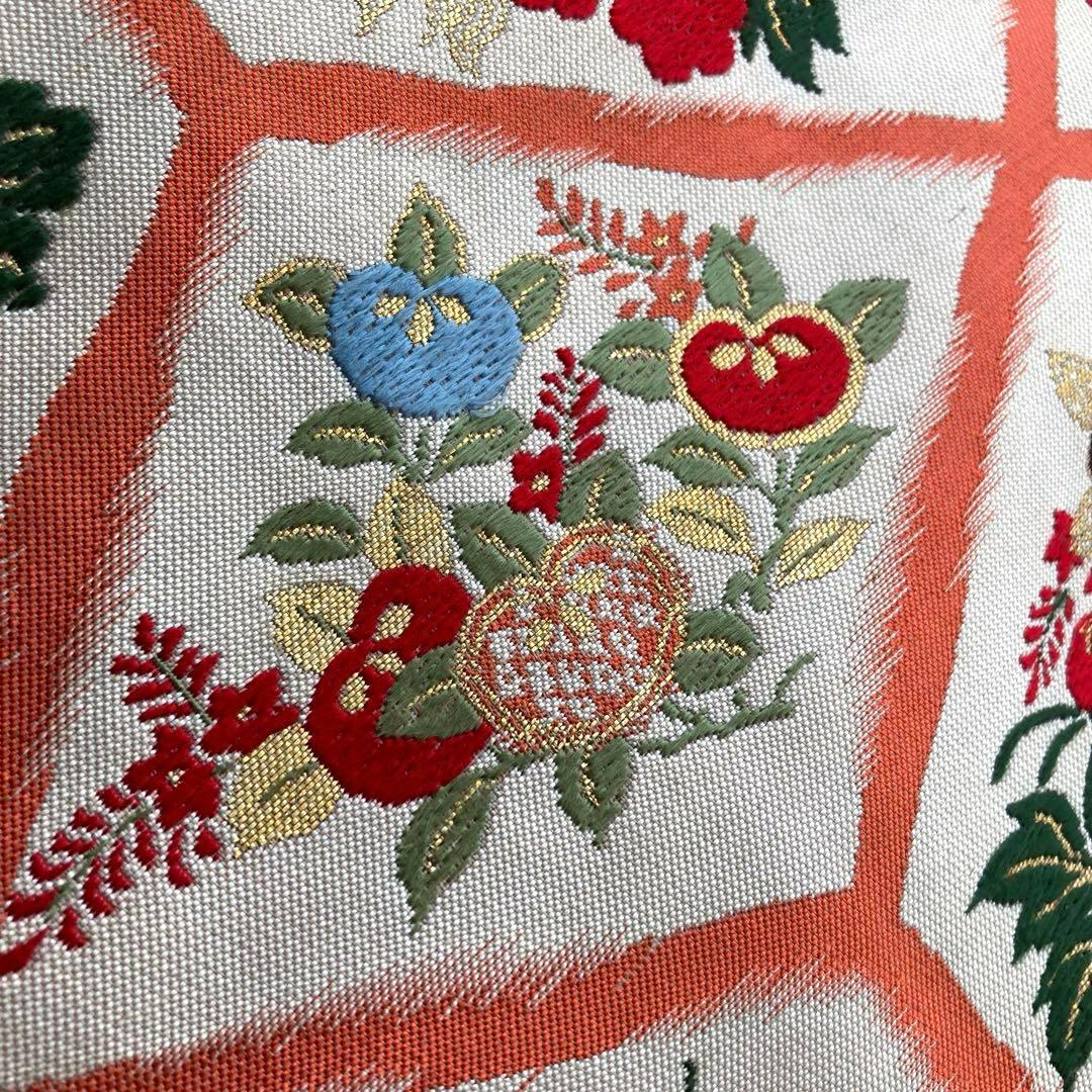 アンティーク名古屋帯　織り出し花模様　アイボリー　正絹　大正ロマンNo.28