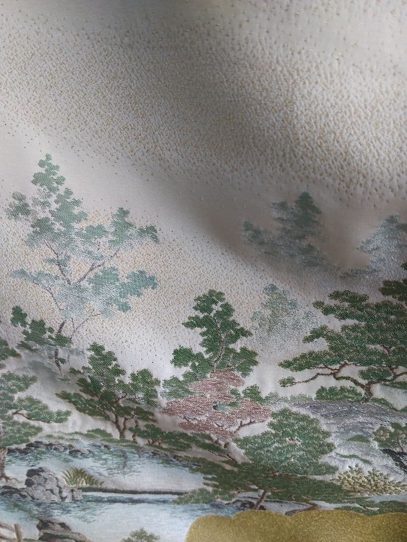 T-293 色留袖 寿光織 樹木 風景 袷 三ツ紋 暈し 金銀糸 美品