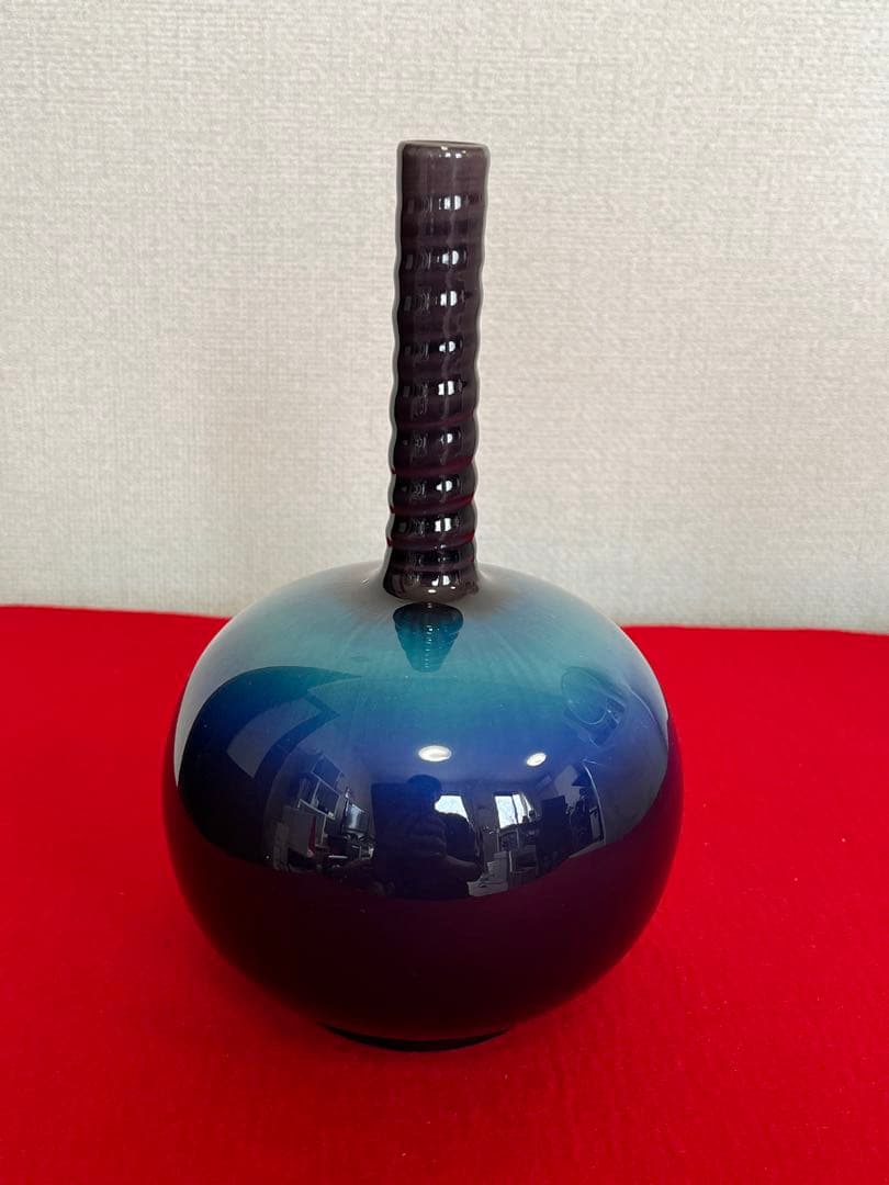 人間国宝 柳雨軒 三代 徳田八十吉  彩釉 花入 管理T187 共箱 陶歴