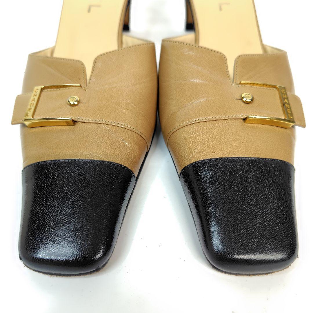★使用感少なめ★シャネル ミュール 38 サンダル スクエア バイカラー
