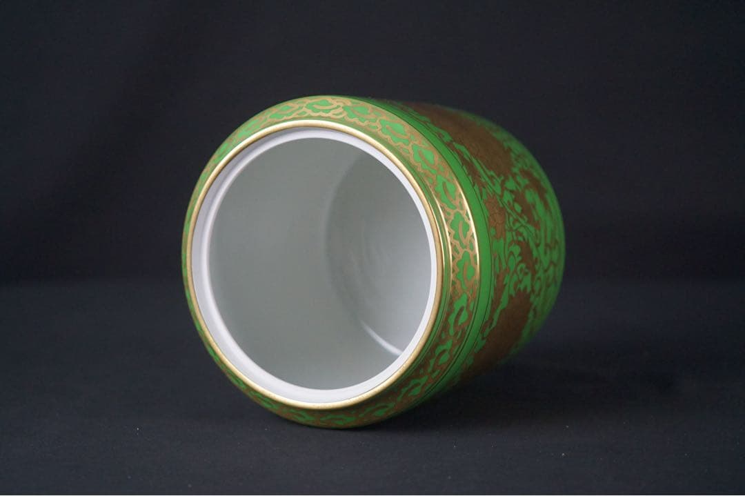 平安 三代 加藤利昇 作 萌黄金襴手 皆具 共箱 茶道具