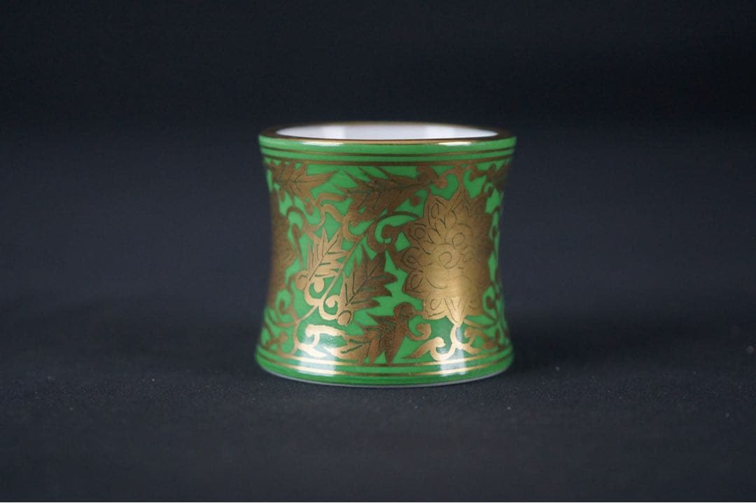 平安 三代 加藤利昇 作 萌黄金襴手 皆具 共箱 茶道具