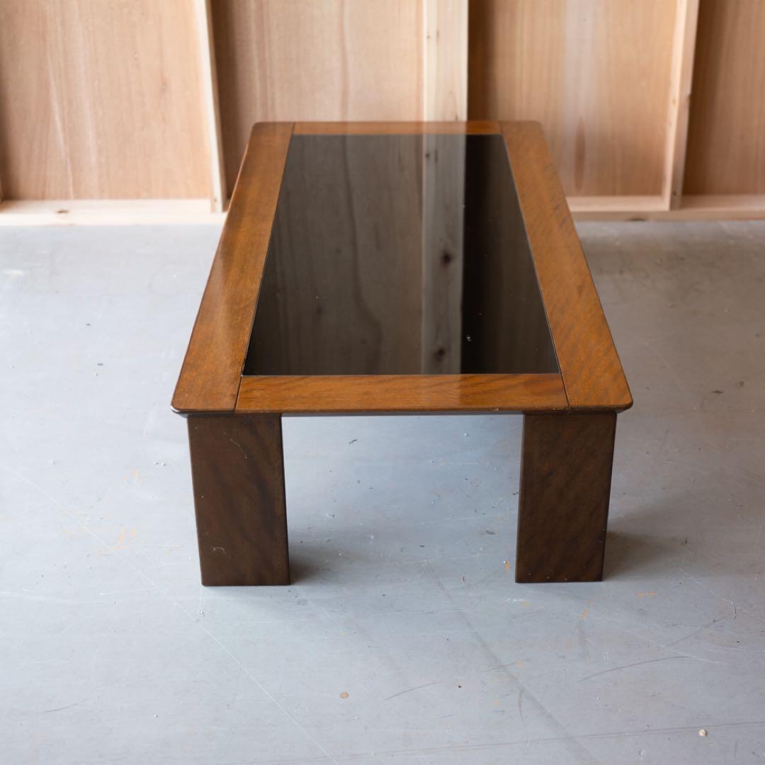 ナラ材　ブラウン色 センターテーブル ガラス天板