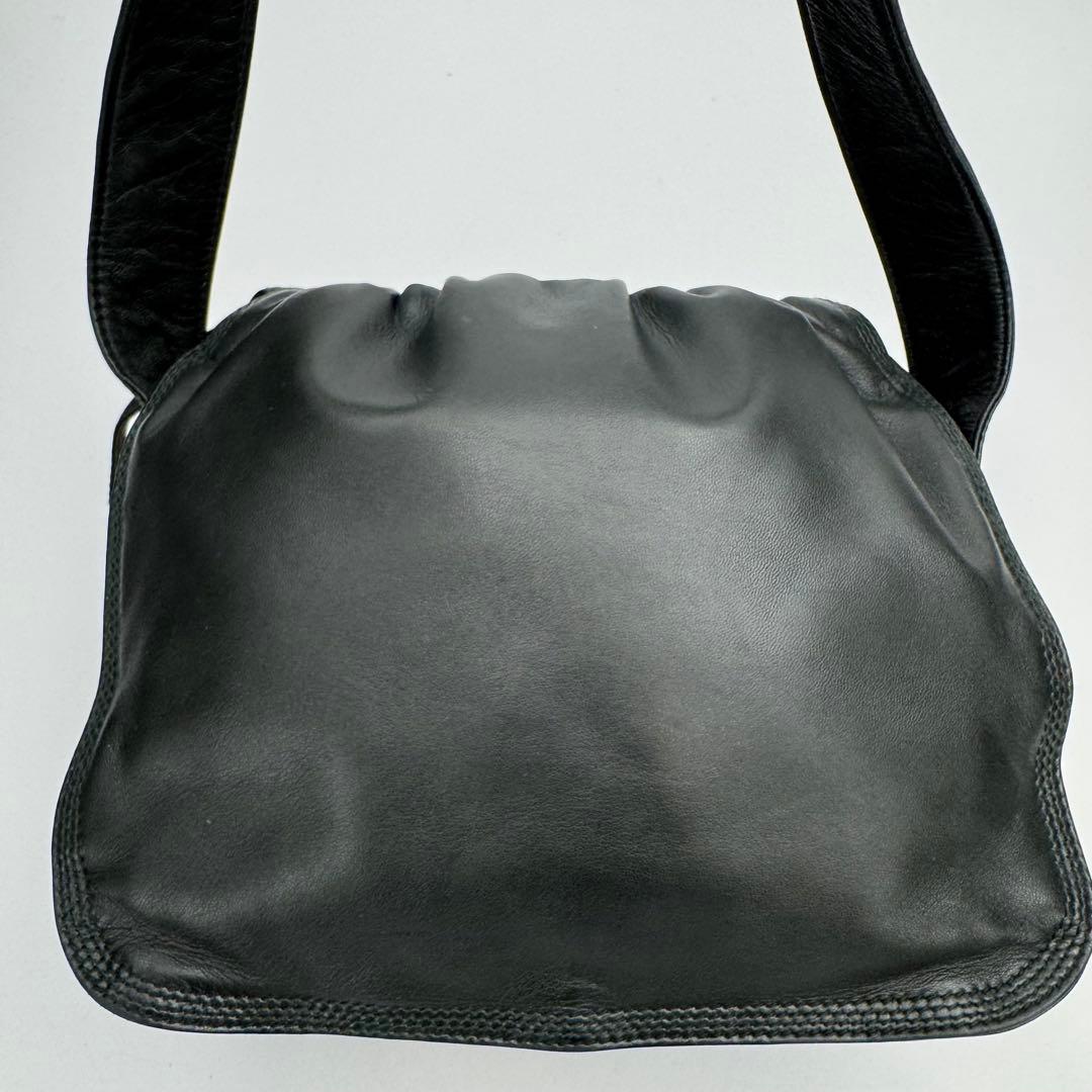 ロエベ アナグラム フラメンコ ナッパ レザー 巾着 ショルダーバッグ 黒緑