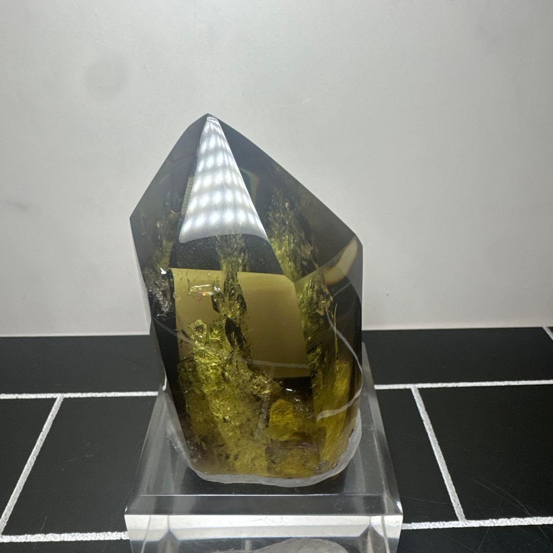 【極上品】スモーキーゼウスシトリン ポイント原石 高透明　台座付