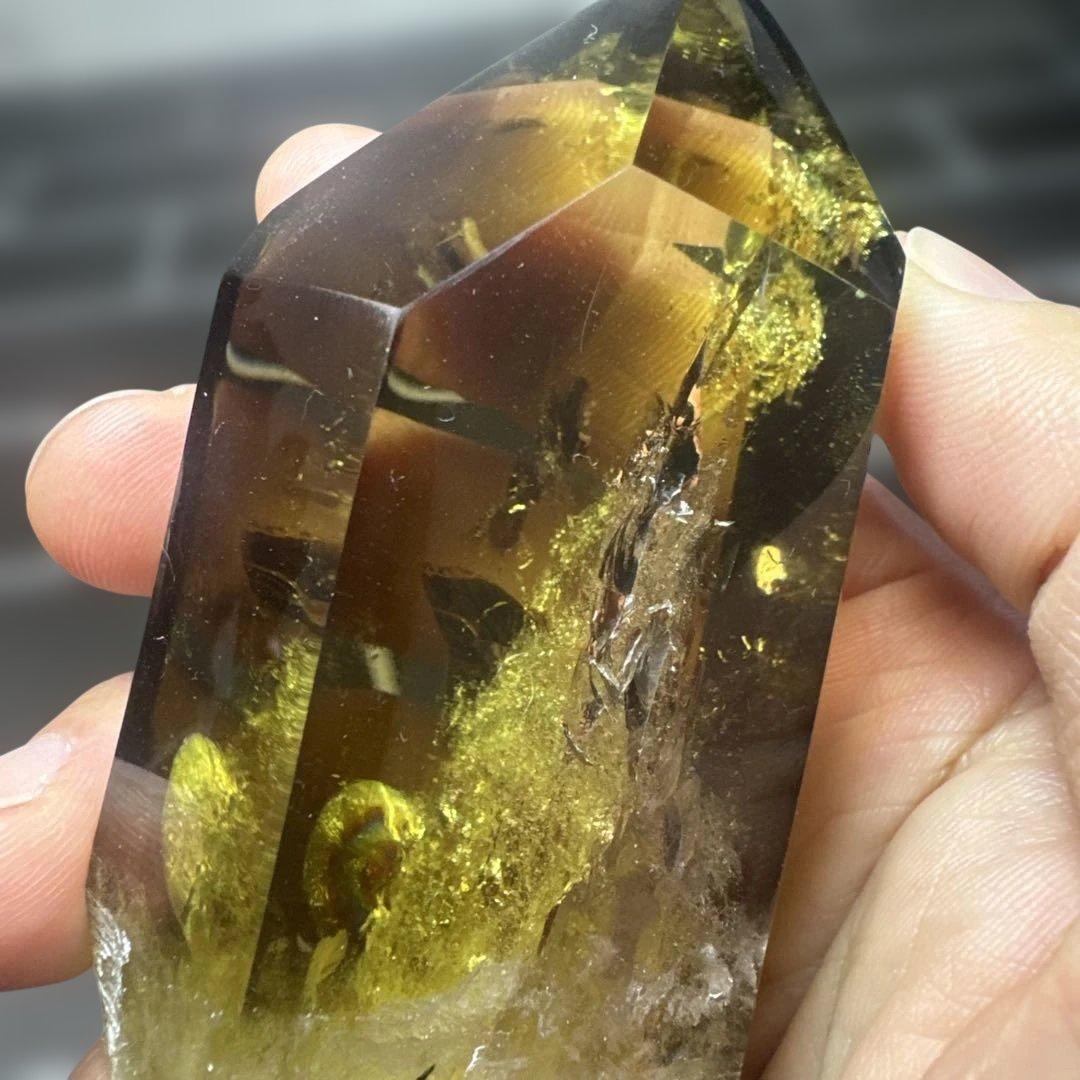 【極上品】スモーキーゼウスシトリン ポイント原石 高透明　台座付