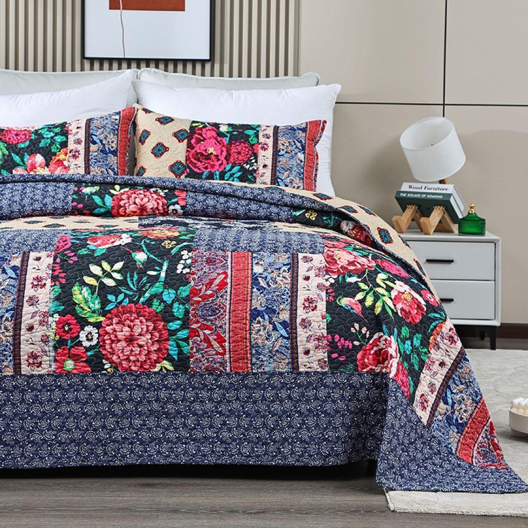 キルトベッドカバー3点セット綿マルチカバー キルティング 916