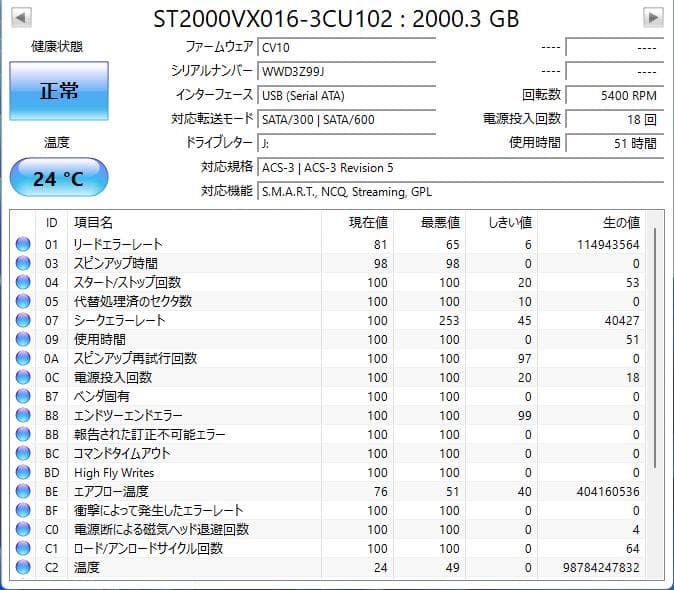 バッファロー　外付けハードディスク　2TB　HD-SGDA2U3-B