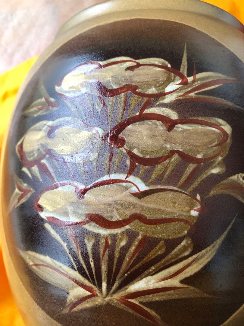 水指　朱泥　草紋　一位窯 田中一晃　氏作　共箱入