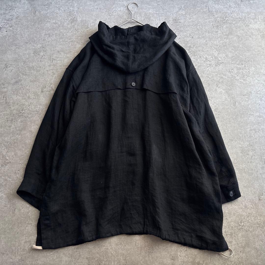 O project【M】リネン 麻 フーデットコート オーバーサイズ ブラック