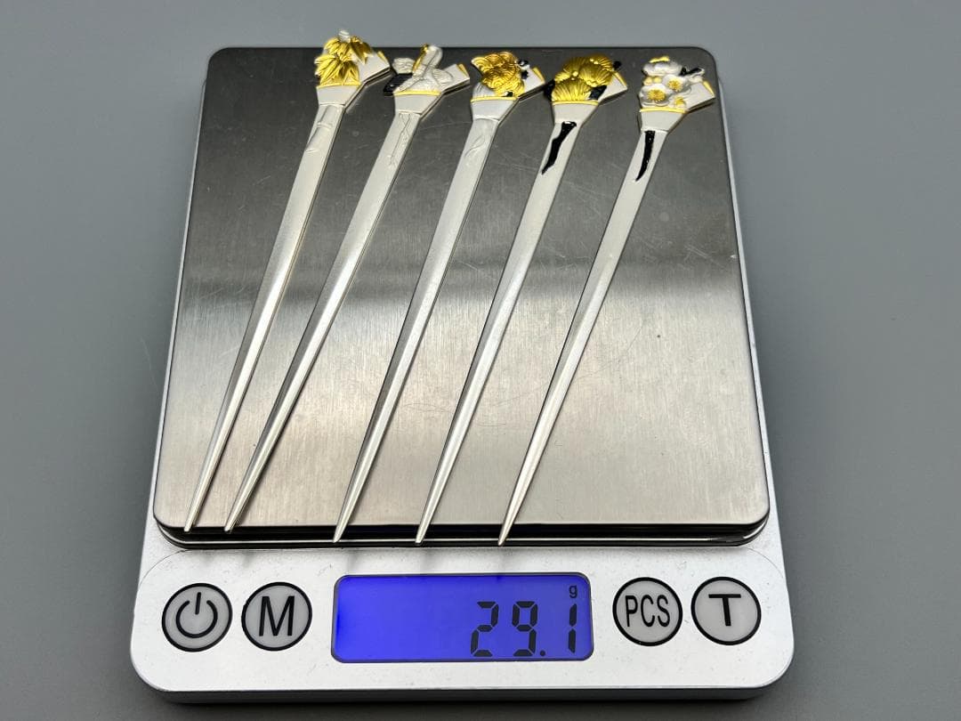 SILVER925　刻印　銀製　菓子楊枝　5本セット　鶴と亀　梅と竹　重量29g