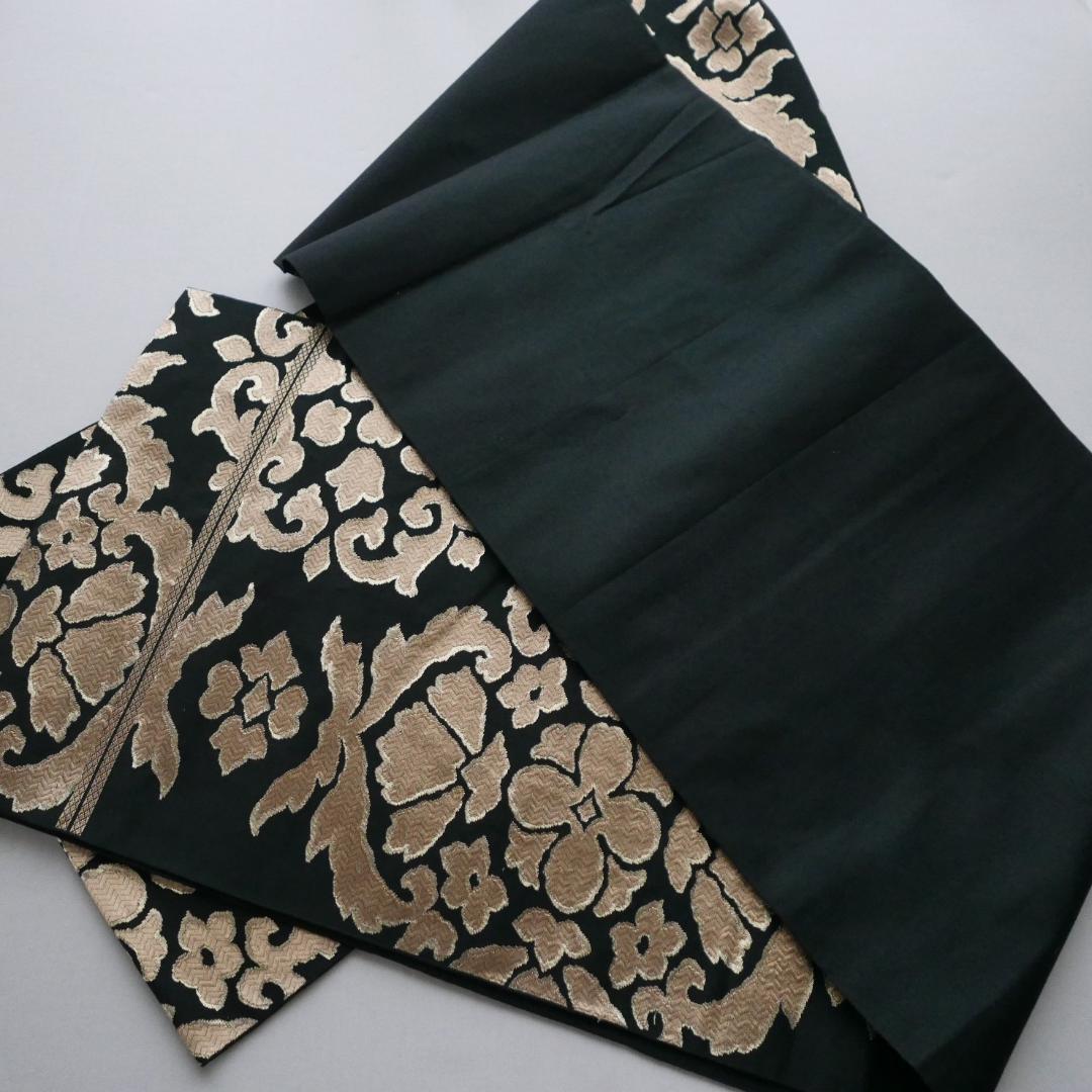 黒色 金糸☆六通 袋帯☆正絹☆更紗花唐草文☆金襴☆西陣織