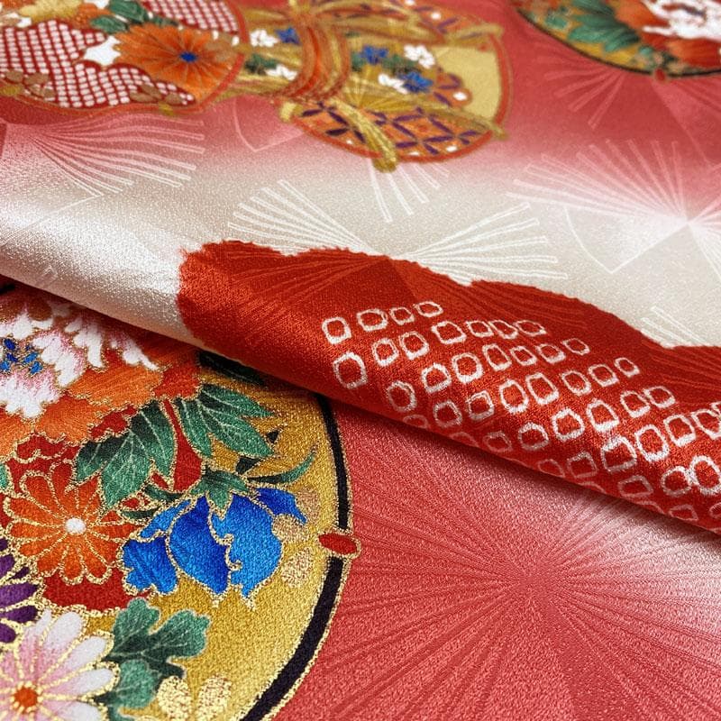 501ag31◎七五三 七歳 女児 着物&丸帯 小紋柄 部分絞り染め 鼓◎美品