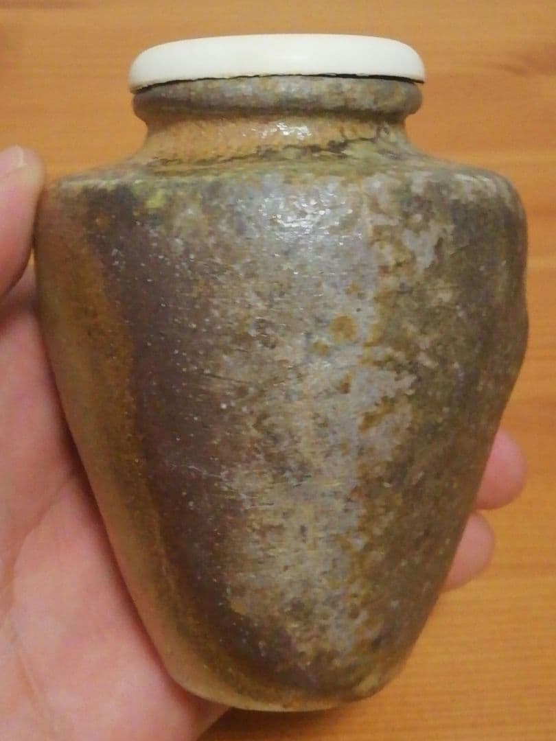 進作　土佐焼　焼〆　茶入　共箱　仕服付　茶道具