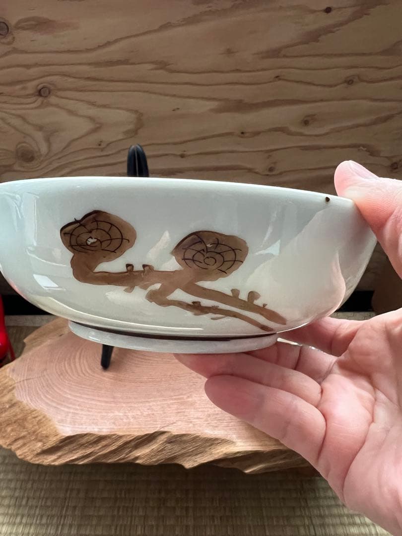 九谷焼き　松の木と鶴と亀　縁起物　骨董品　古美術