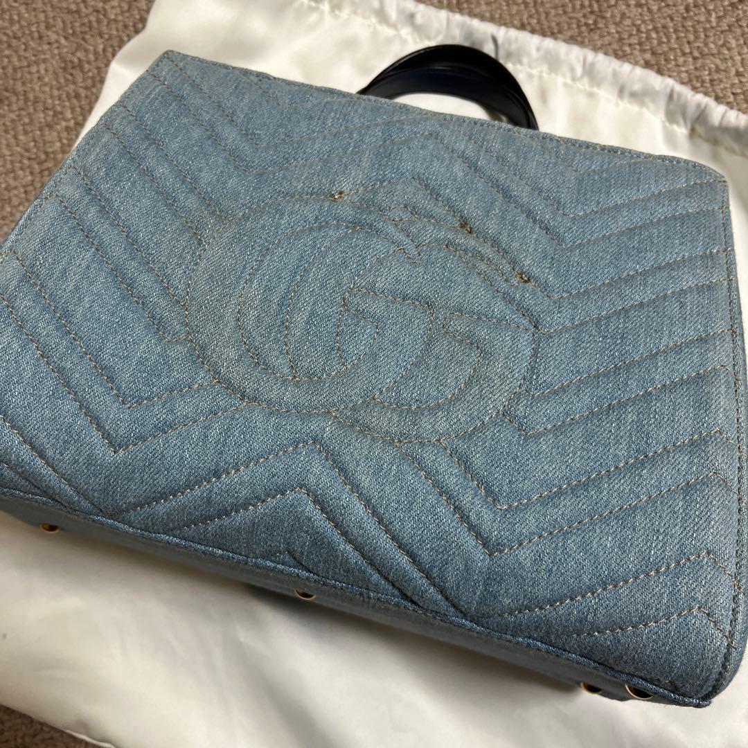 GUCCI デニムバッグ　ショルダーストラップ付き　パールCGマーモント