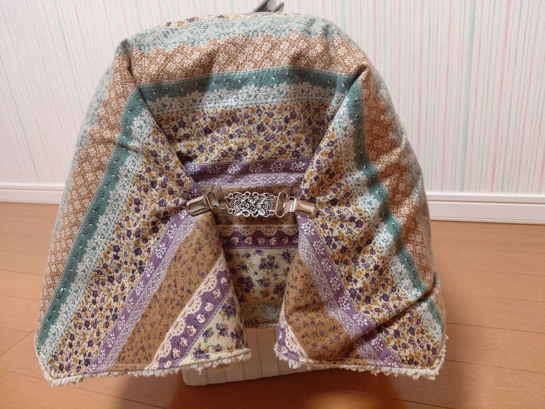 クレートカバーS　小花ボーダー×ボア