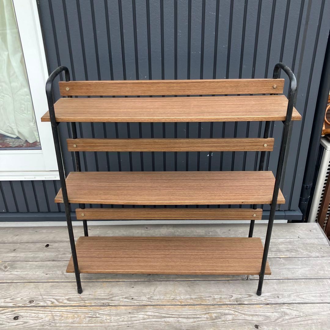 昭和レトロ ミッドセンチュリー 木目柄スチールラック オープンラック 本棚飾り棚