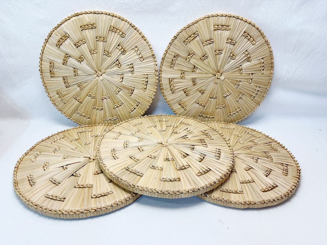 ほぼ未使用 茶道具 露地道具 円座 5客揃 藁竹 露地道具 敷物 点茶盤 紙箱