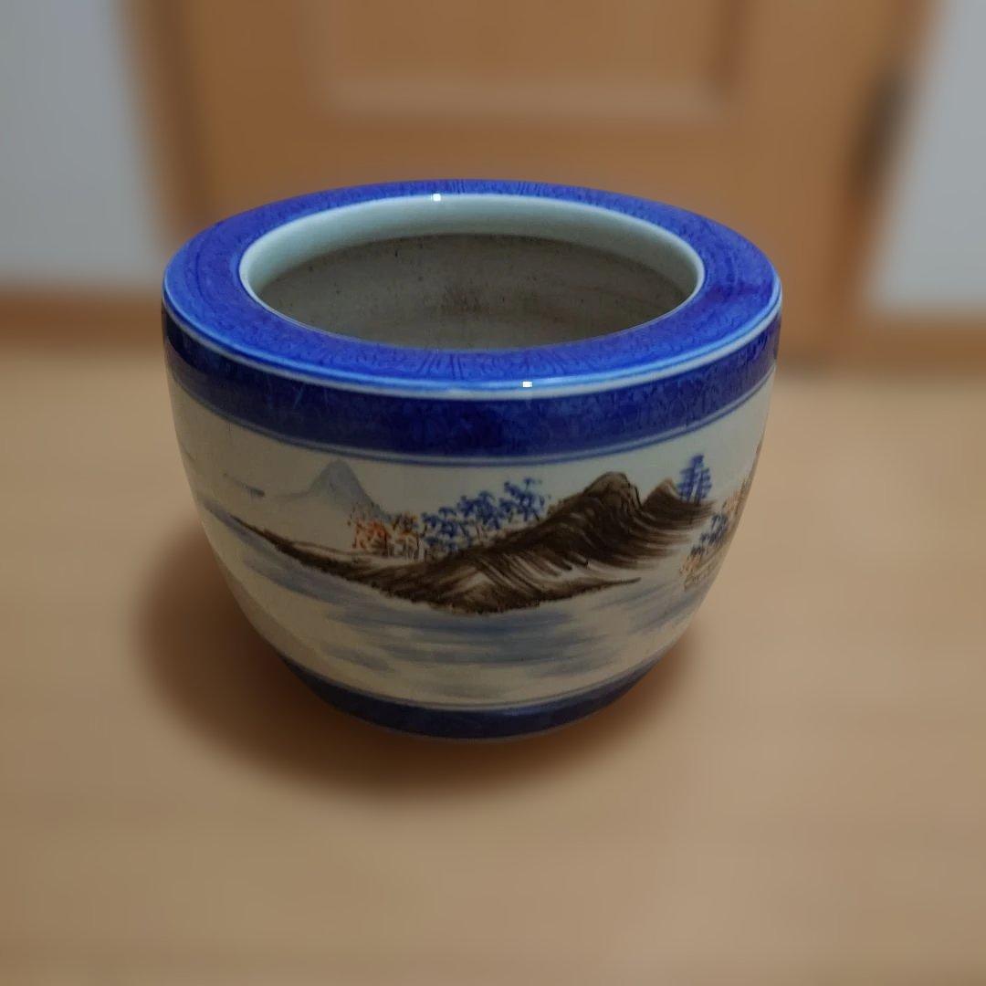 青と白の陶器 火鉢　31cm☓23cm
