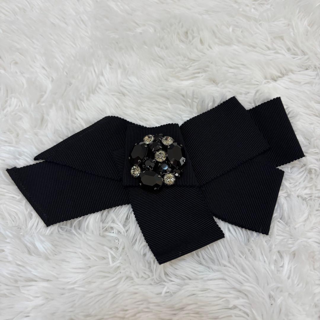 FOXEY フォクシー　ブローチ　グログランテープ　リボン　ビジュー　ストーン