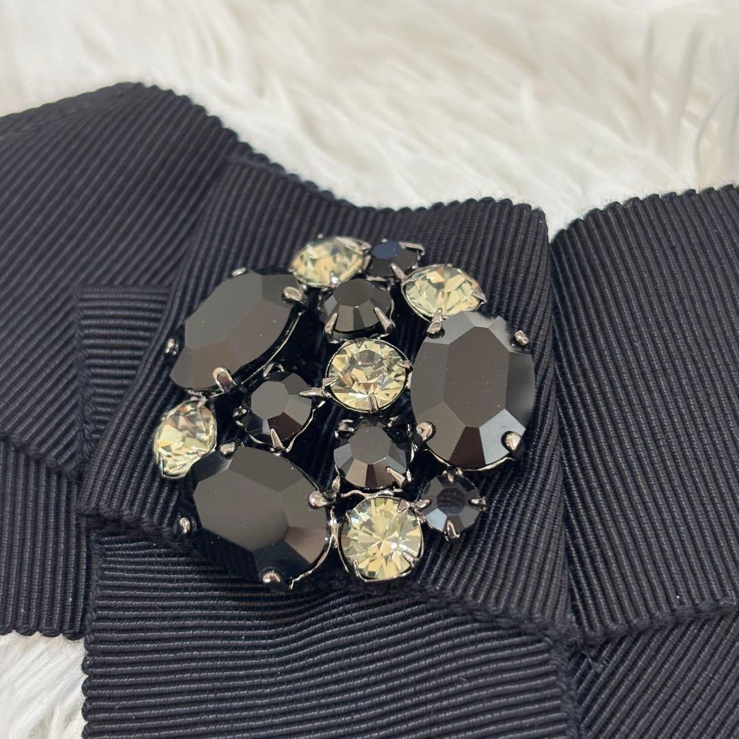 FOXEY フォクシー　ブローチ　グログランテープ　リボン　ビジュー　ストーン