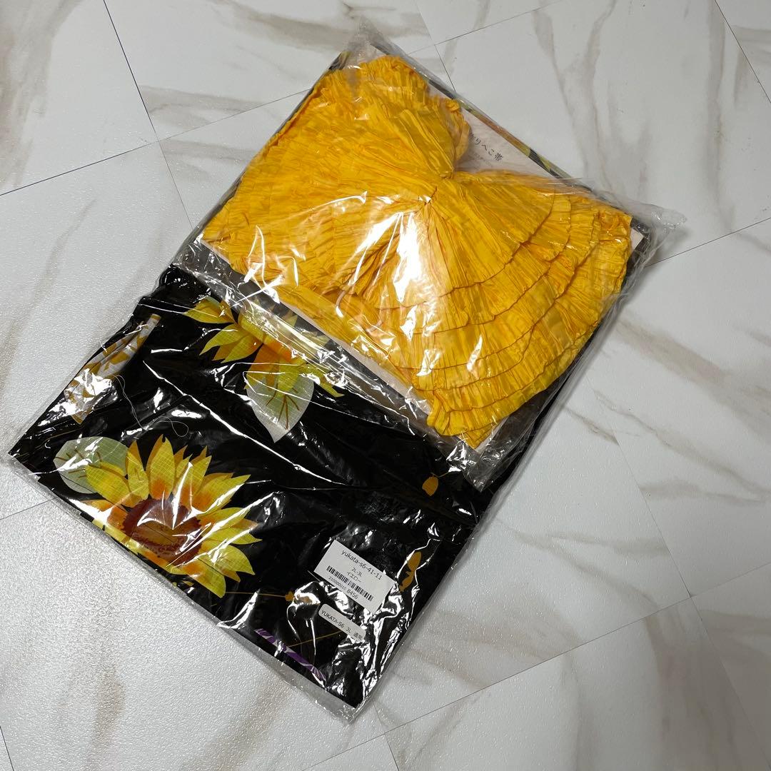 ✨新品✨大きいサイズ レディース 鞠ひまわり柄浴衣＆結び帯2点セット ぽっちゃり