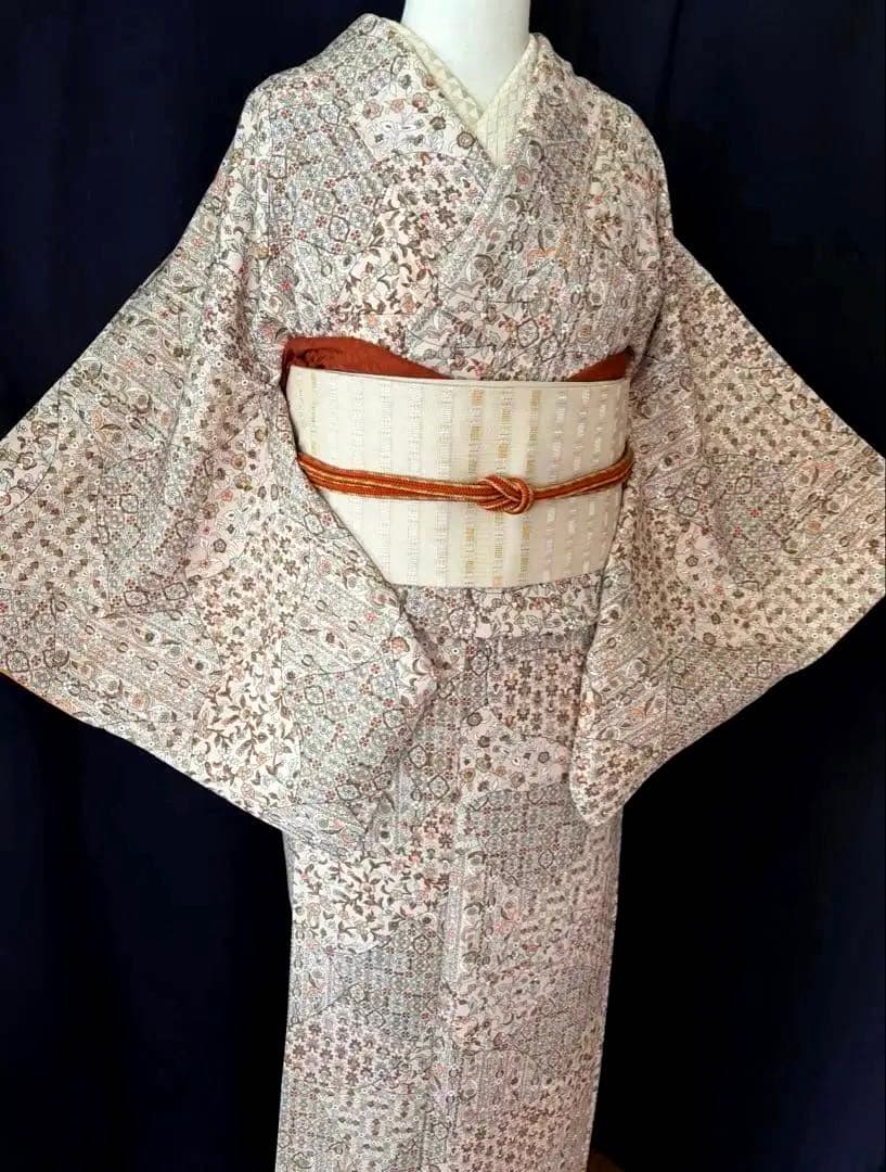 ★専用★ 【更紗小紋】更紗切り嵌め　細かな彫りの柄　洋草花菱文　しつけ付き