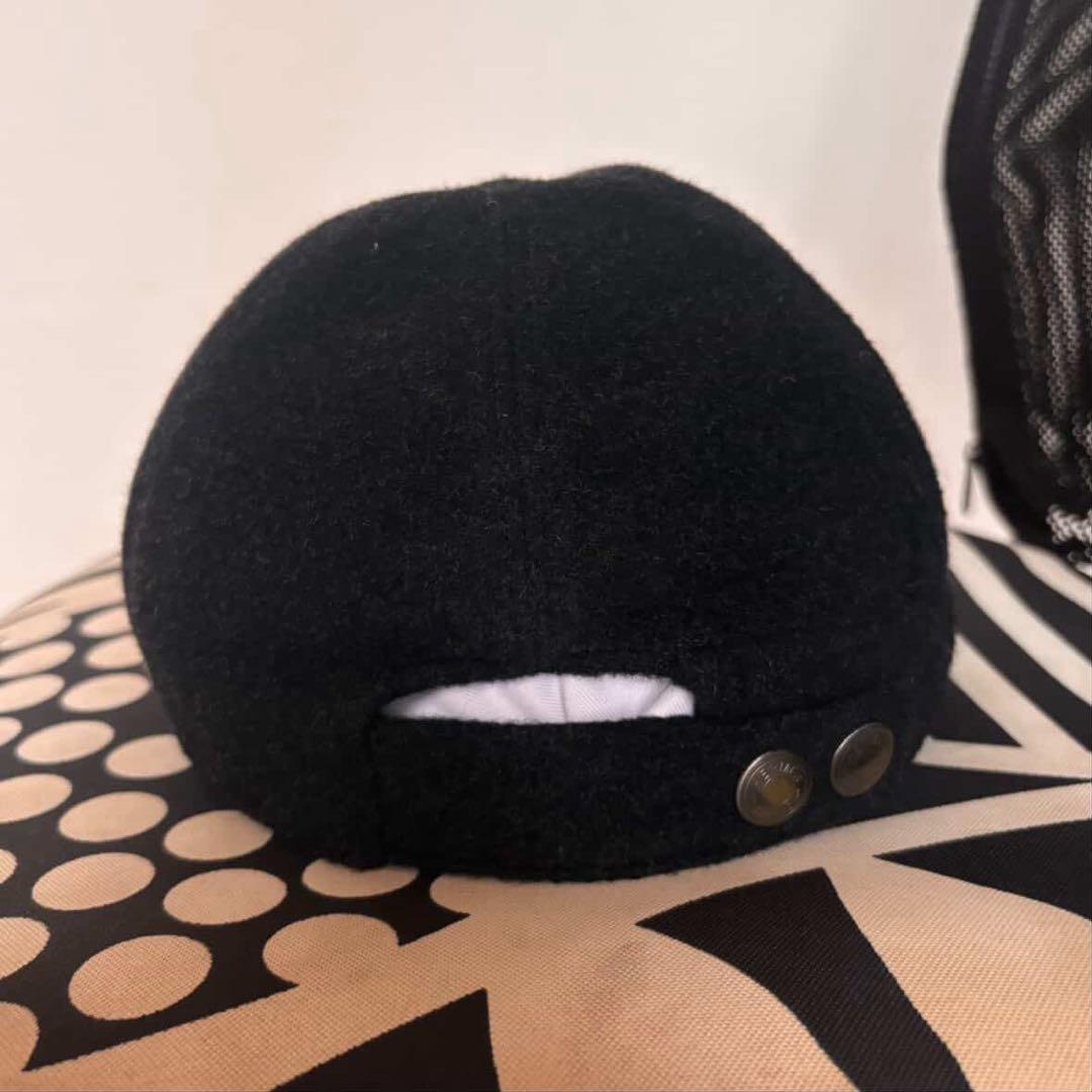 T*a様 HERMES エルメス コーデュロイ キャップ ブラック ロゴ刺繍