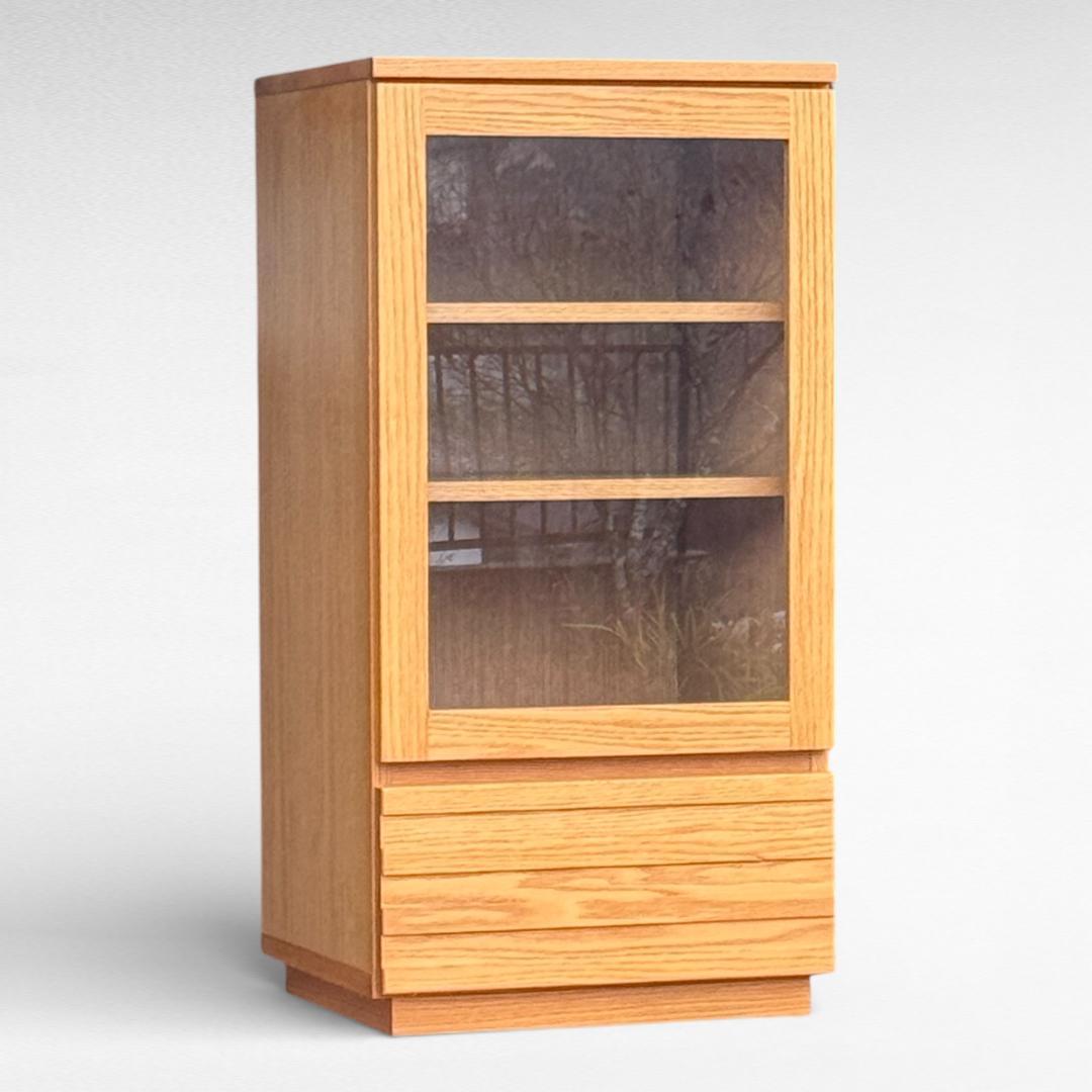 レグナテック ガラス扉　収納棚 引き出し付 無垢材 レッドオーク 幅50