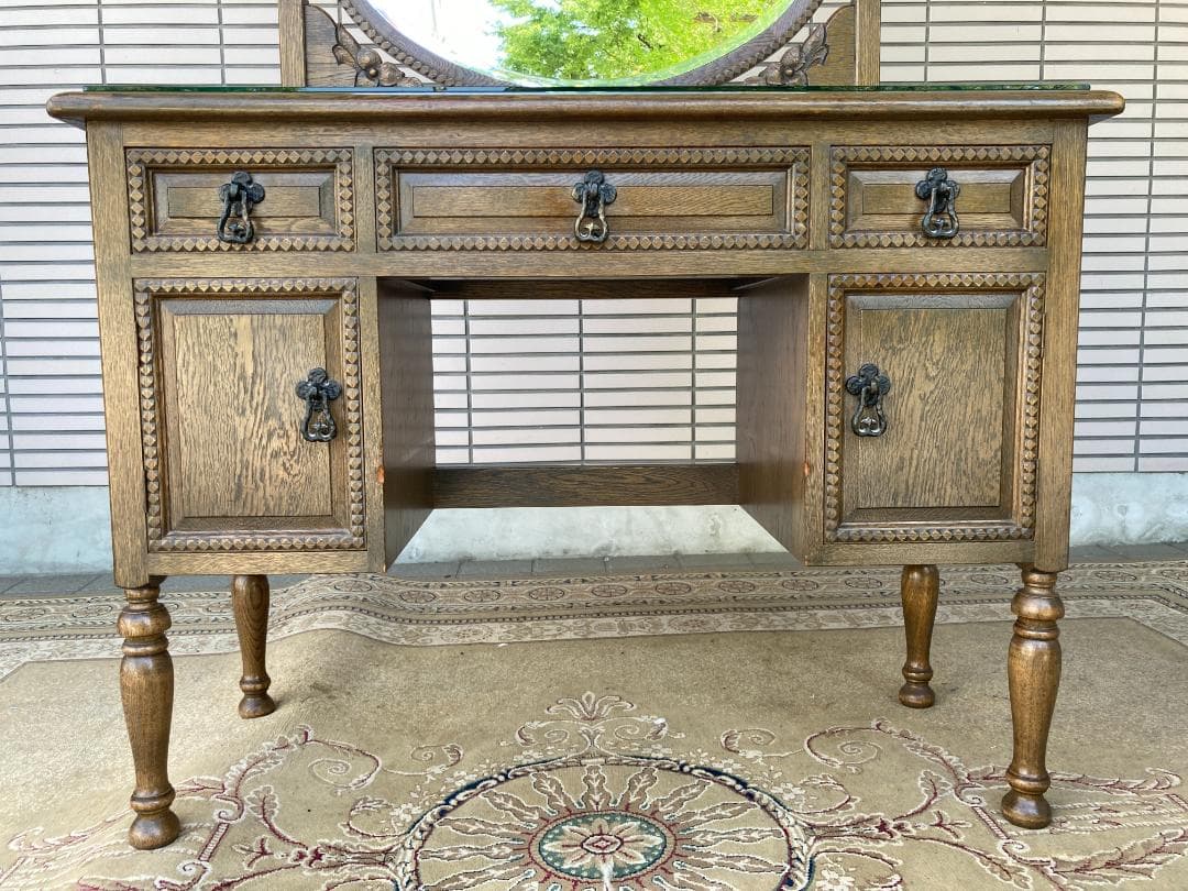 美品☆神戸洋家具／伊藤家具／オーク材無垢／ドレッサー・スツールセット