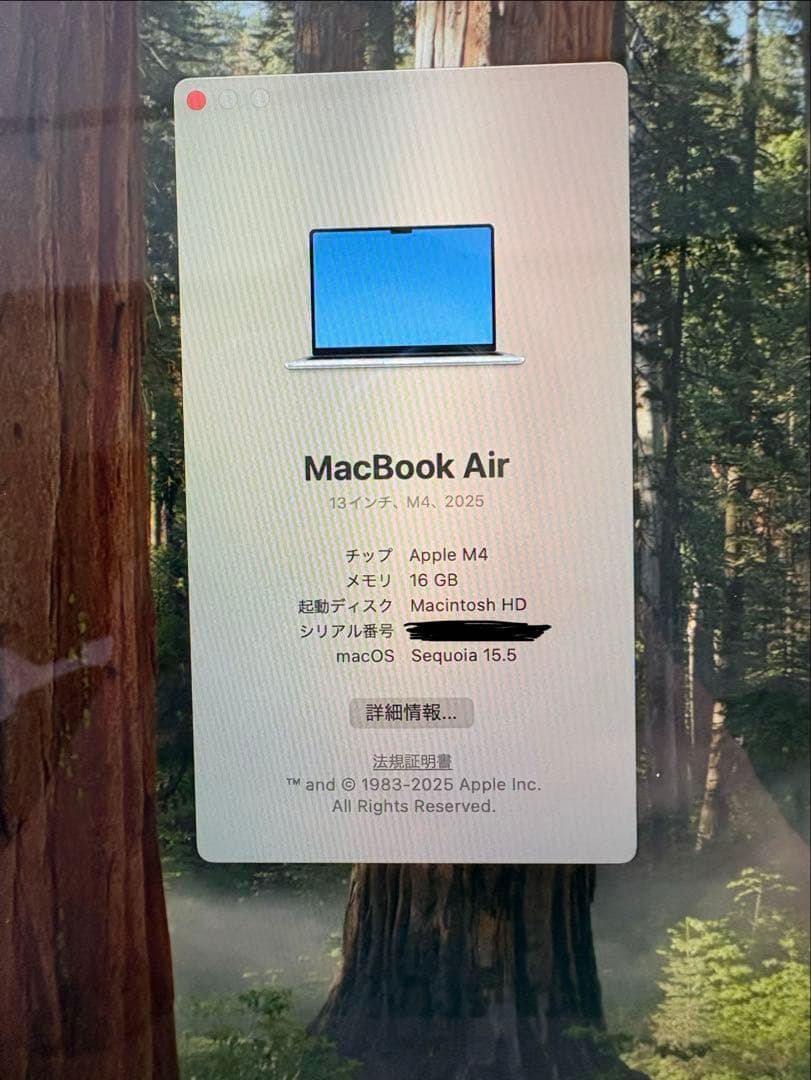 【美品】MacBook AirM4 16GB/256GB AppleCare+付