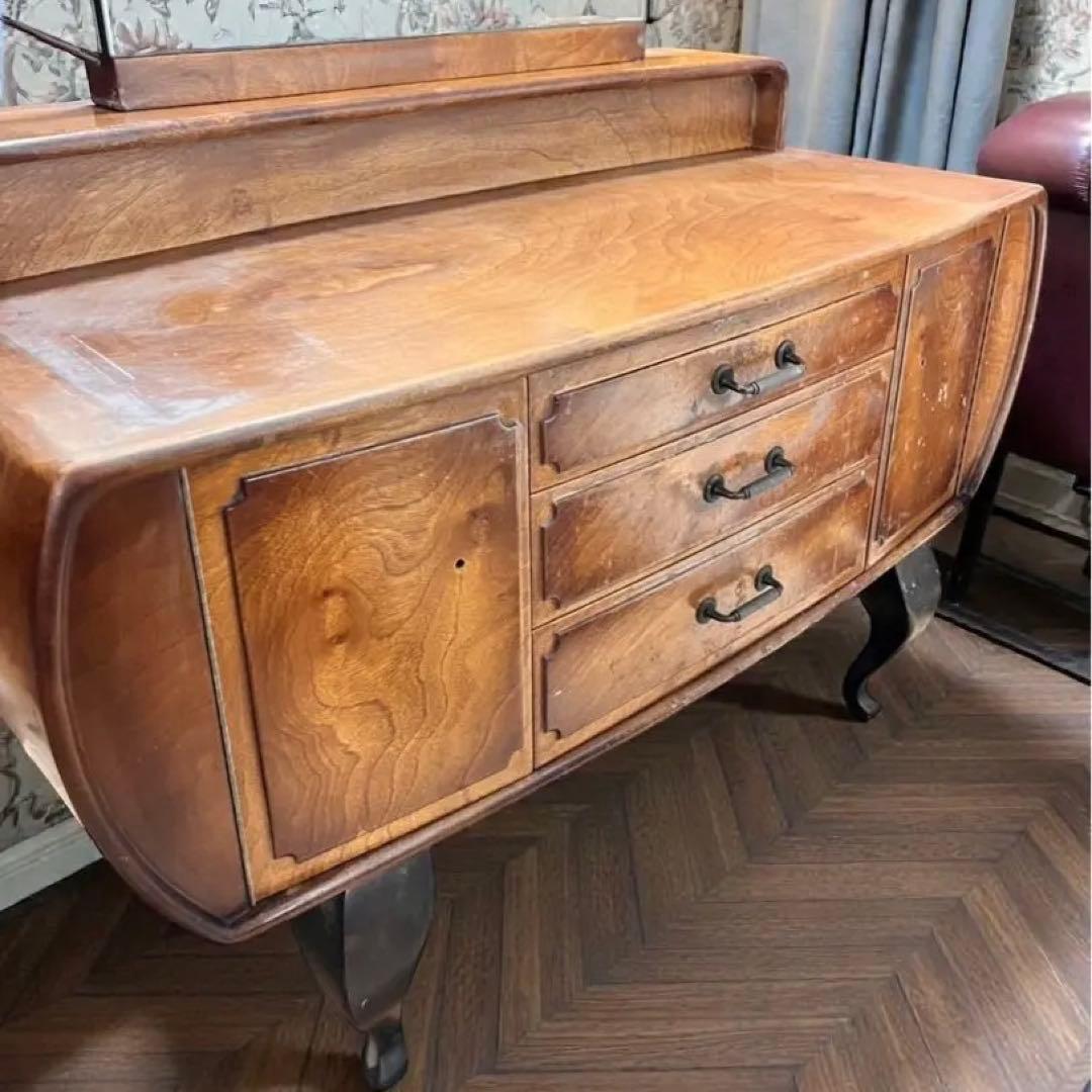 【希少】 アールデコスタイル 木製ドレッサー 猫足 アンティーク 西洋家具