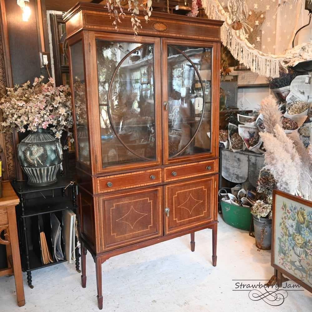 IFU-425 英国アンティーク マホガニー キャビネット 飾り棚 ガラスケース