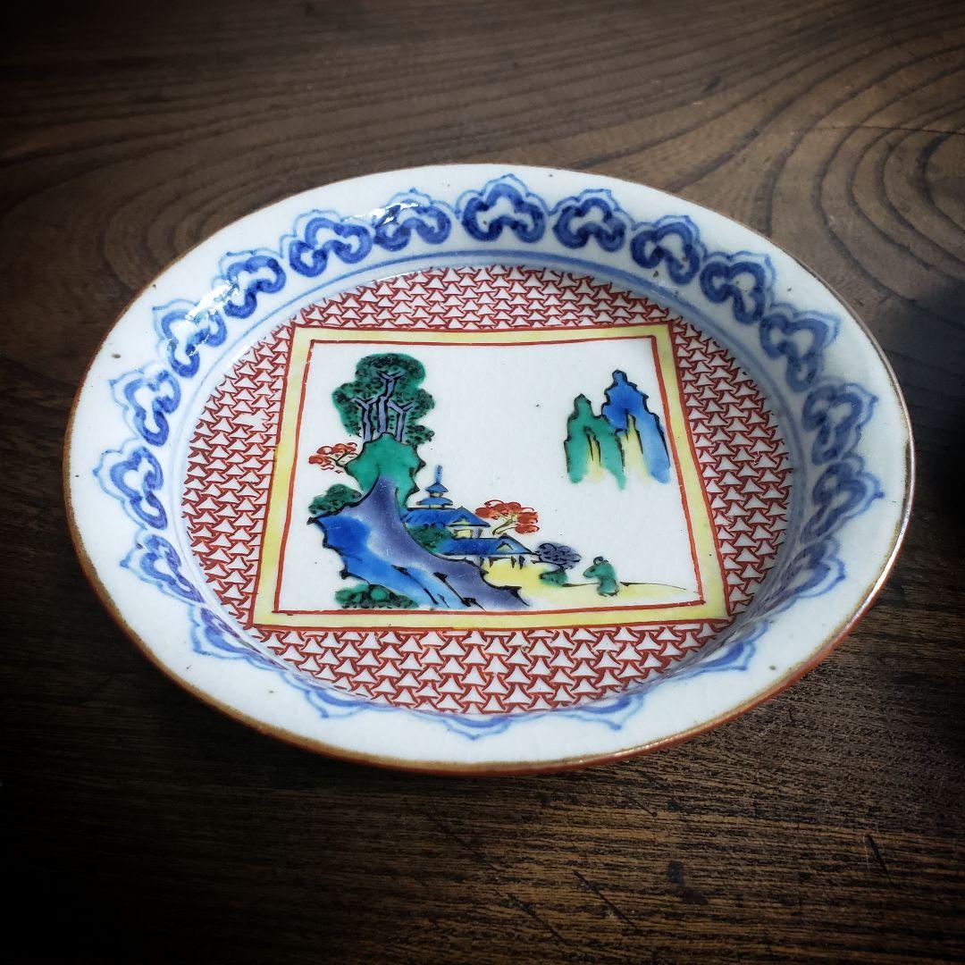 小皿　2枚　九谷　古九谷　山水　上手物　銘々皿　江戸　角福