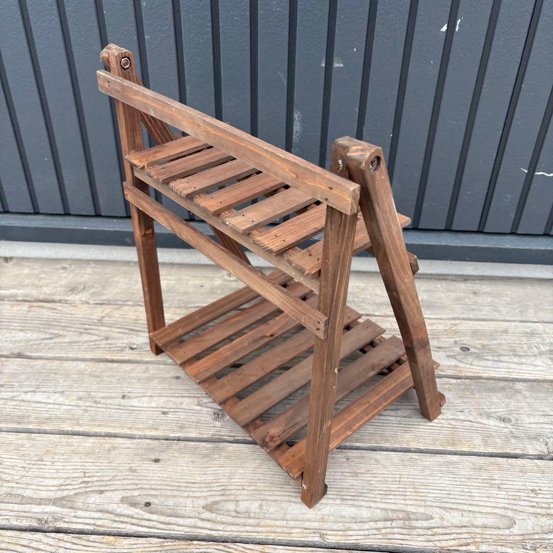 【北欧レトロ】無垢材 木製 折りたたみラック 飾り棚 2段 昭和レトロ 古道具