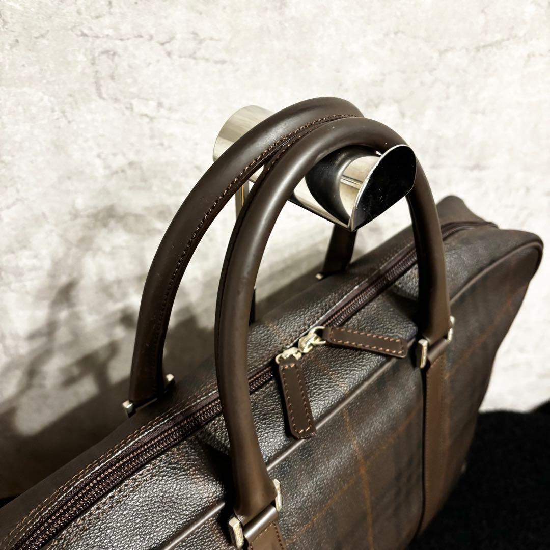 バーバリー ロンドン ビジネスバッグ チェック柄 ブラウン