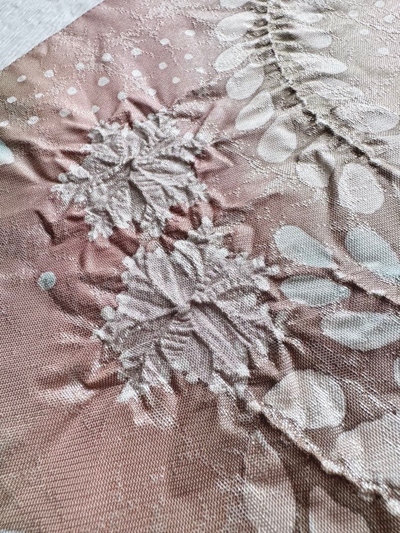 正絹　袋帯　六通柄　辻ヶ花　作家物　引箔　ペールピンク