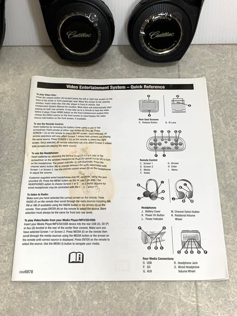 Cadillac ワイヤレスヘッドホン 2台 リモコンセット 23140631