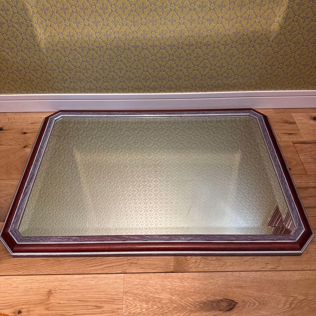 美品 イタリア製 マホガニーフレーム アンティーク ウォールミラー オクタゴン