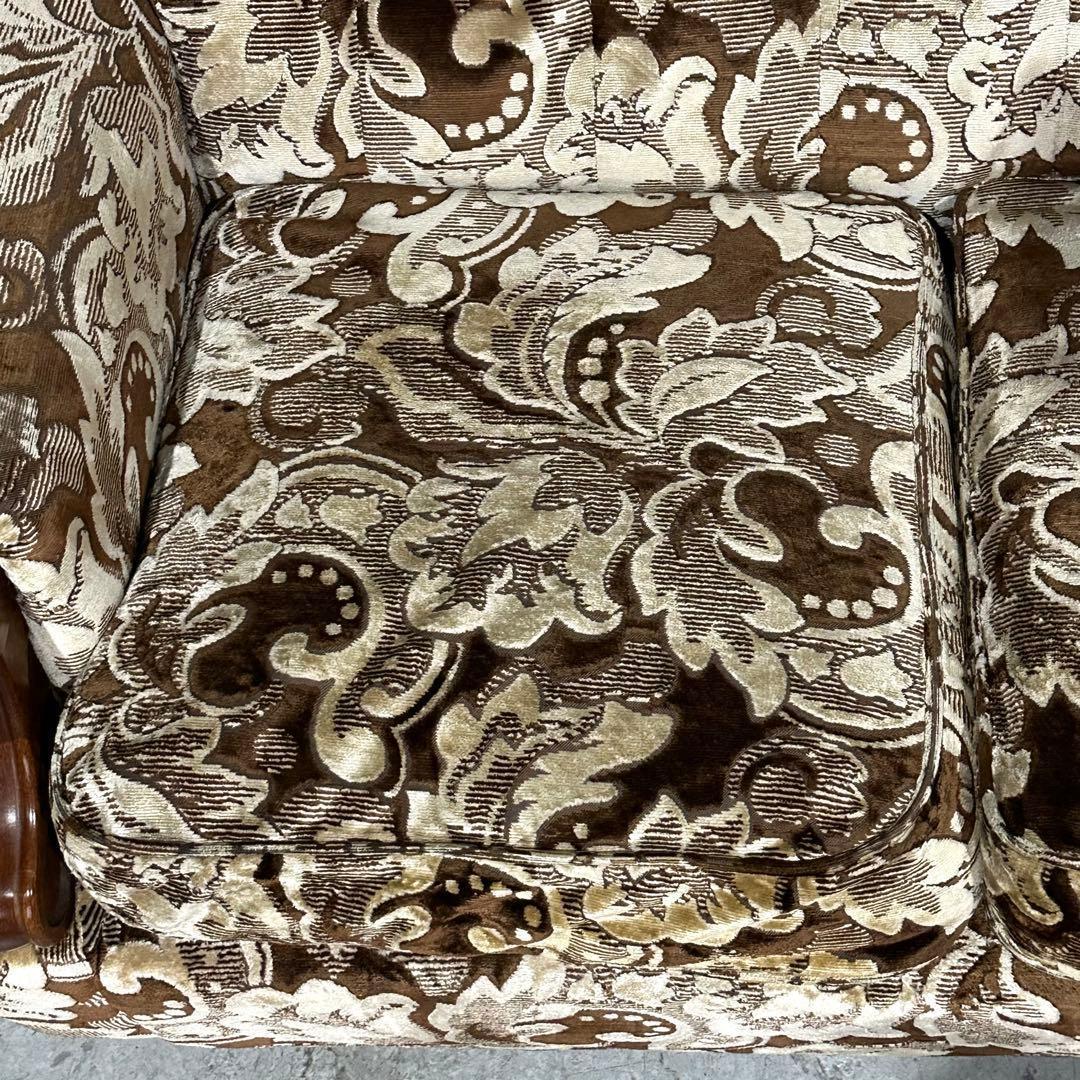 ✿70s✿ 昭和レトロ ヴィンテージ 3人掛けソファ 金華山 ×木製肘