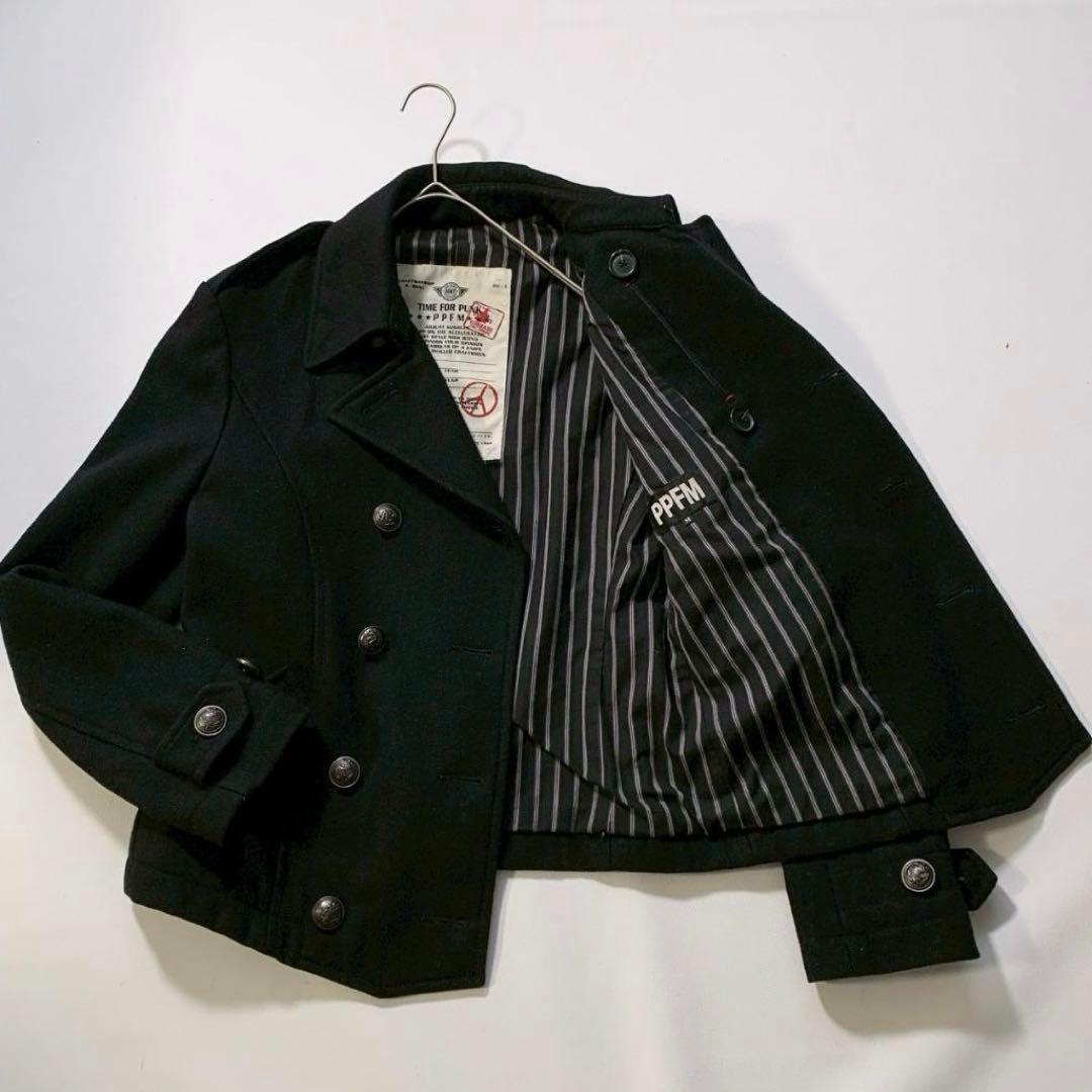 カ*ん様 【y2k】PPFM ウールピーコート M 黒 ショート丈 銀ボタン パ