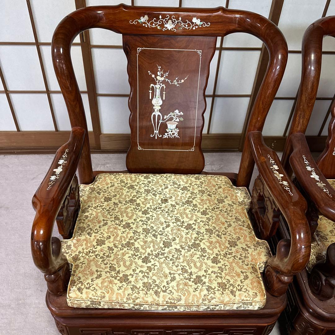 螺鈿細工　骨董品　応接　テーブル　イス　5点セット中古品