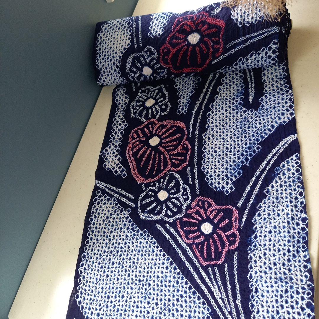 新品　有松絞り　有松海鳴り絞り　絞り浴衣反物綿　花柄