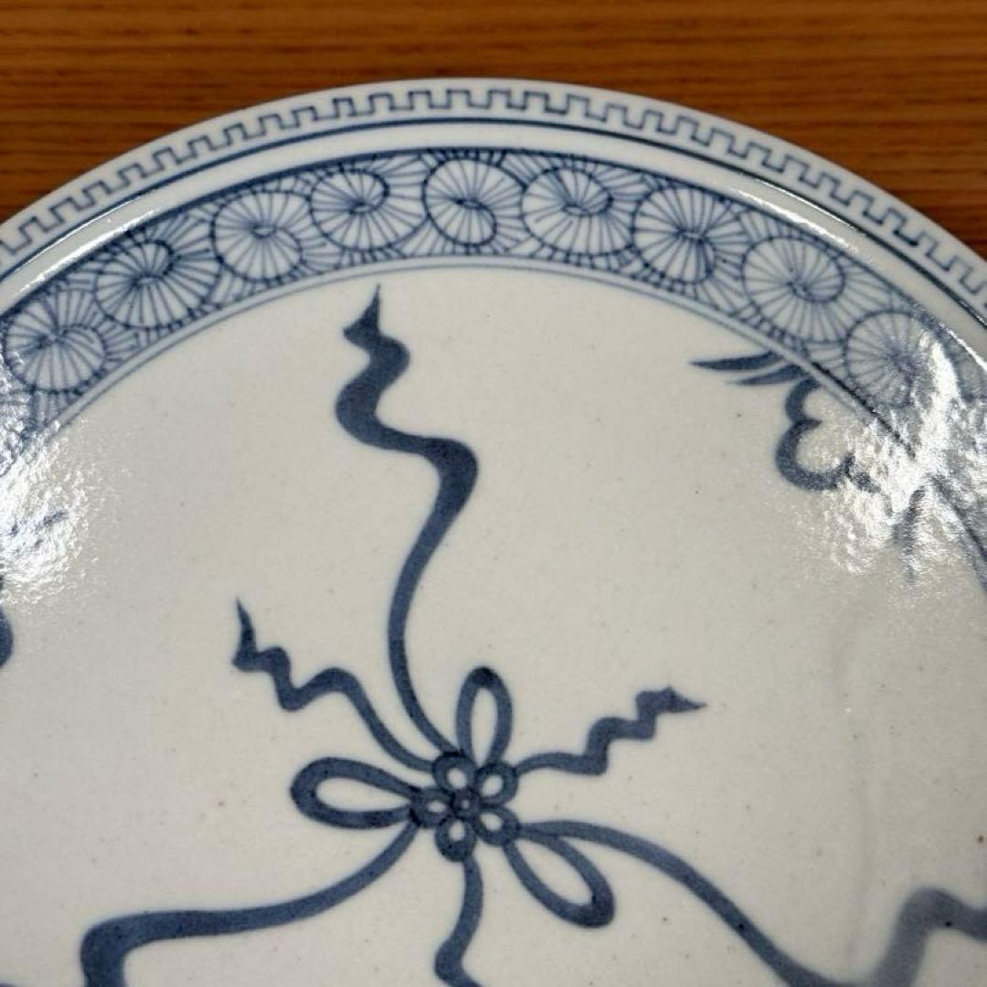 有田焼 李荘窯 染付水引地紋 手造り渕付皿 2枚セット☆