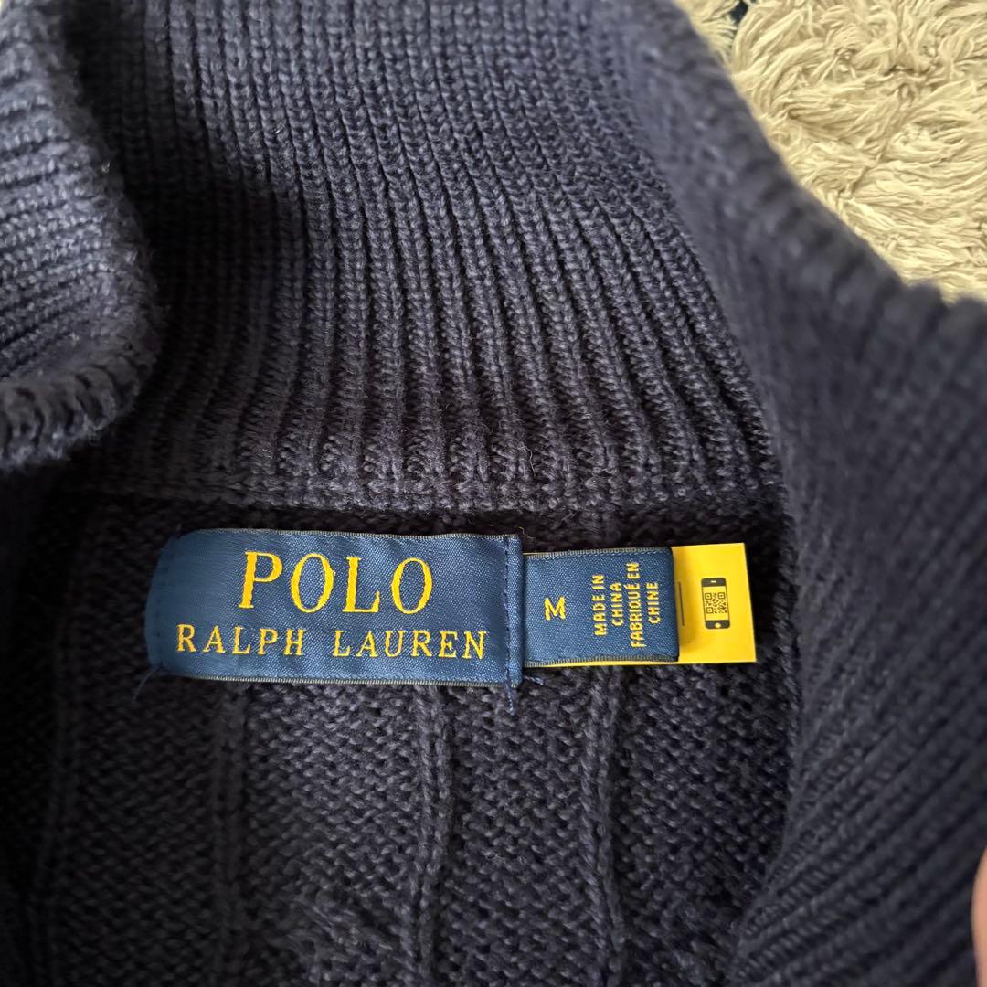 【希少✨】ポロラルフローレン　ケーブルニット　ハーフジップ　紺　大人気　刺繍　M