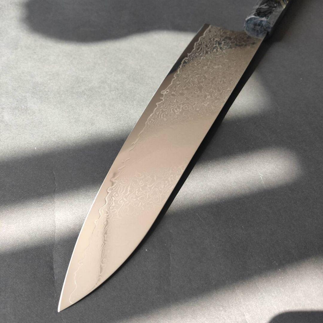 67層鏡面ダマスカスV金10号和牛刀240mm モダンマーブルレジン銀巻柄