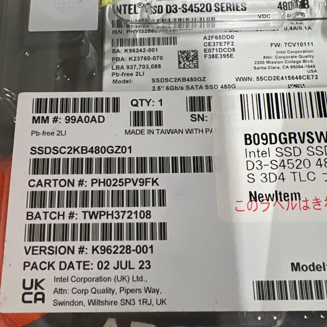 Intel SSD D3-S4520 480GB 2.5インチ