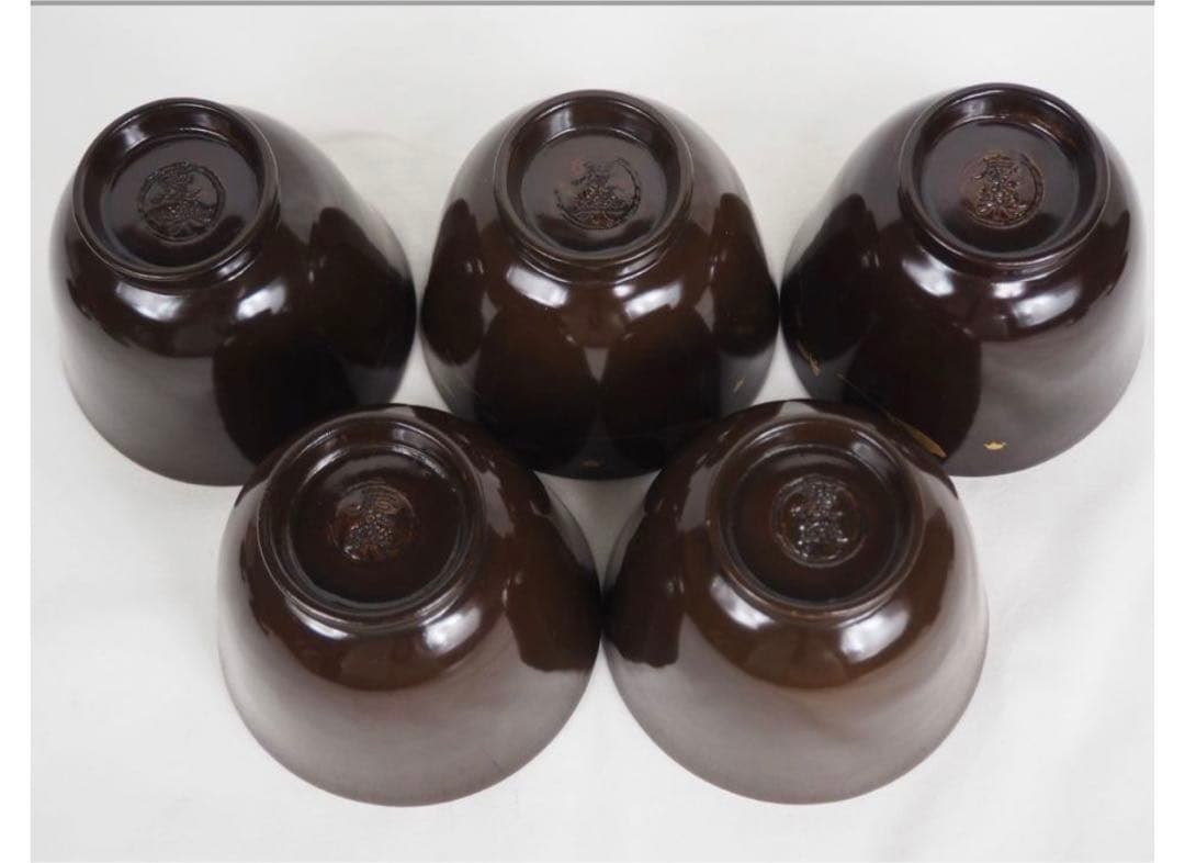 送料無料　江戸時代　豊楽焼『慶楽』銘　椀５客　本物保証　★共箱・二重箱★