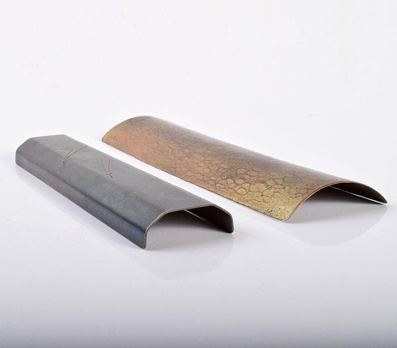 銅製　鎚起銅器　玉川堂造　松葉刻茶合　共箱　漢詩刻茶合　2点　V　R4229